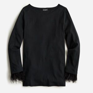 J. Crew Feather-Trim Long-Sleeve Shirt Black Size S